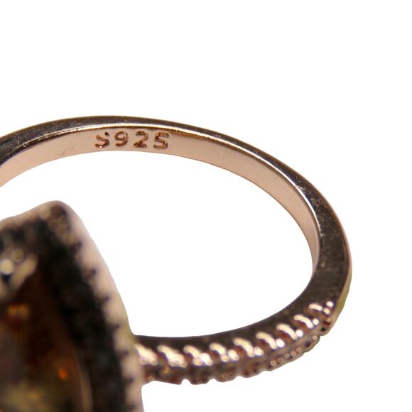 Macy's Rose Gold Pear Teardrop Halo Morganite Diamond Ring S 925 Size 7 - Picture 10 of 11